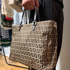 Fendi Tan and Black Logo Tote